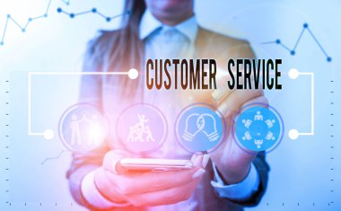 Müşteri Hizmetleri 'nden el yazısı metni. Bir ürünle müşteri memnuniyetini sağlama süreci kavramı.