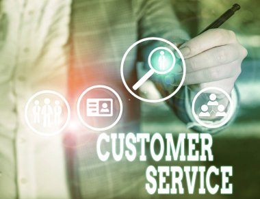 Conceptual hand writing showing Customer Service. Business photo showcasing process of ensuring customer satisfaction with a product.