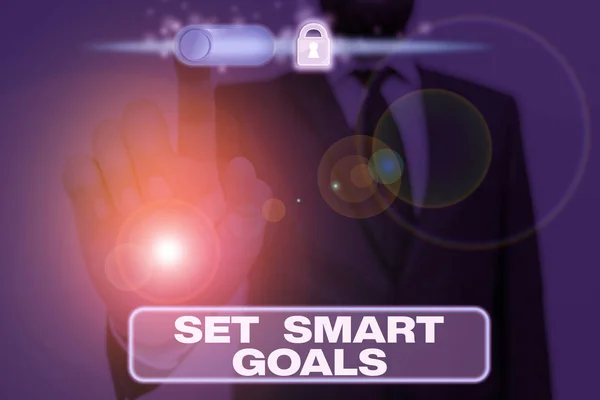 Writing note showing Set Smart Goals. Business photo showcasing Establish achievable objectives Make good business plans. — Stock Photo, Image