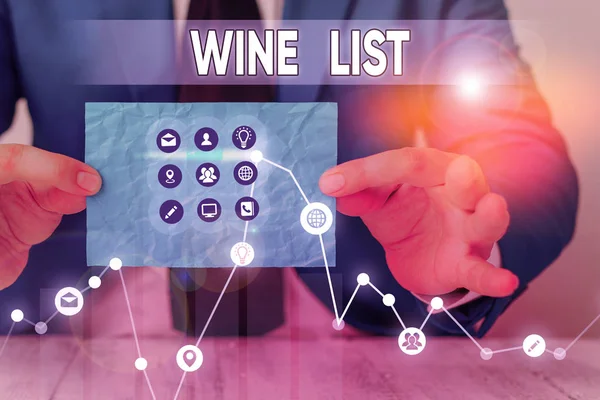 Text sign showing Wine List. Conceptual photo menu of wine selections for purchase typically in a restaurant.