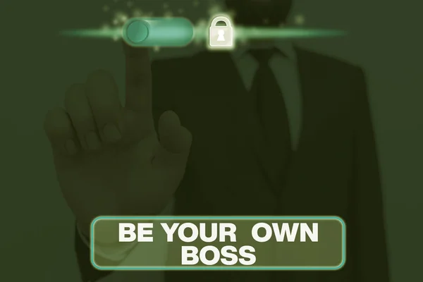Writing note showing Be Your Own Boss. Business photo showcasing Entrepreneurship Start business Independence Selfemployed. — Stockfoto
