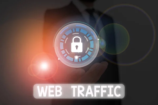 Word writing text Web Traffic. Business concept for the amount of data sent and received by visitors to a website.