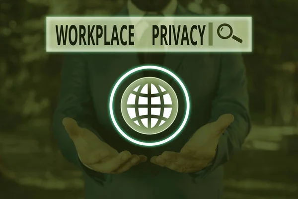 Szövegírás Munkahelyi adatvédelem. Az egyéni magánélethez való jog munkahelyi védelmére vonatkozó üzleti koncepció. — Stock Fotó