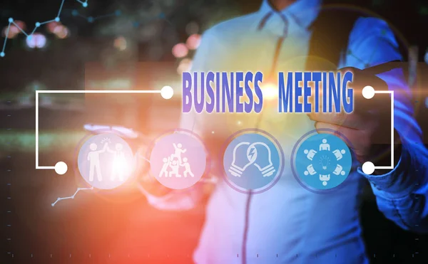 Scrivere una nota che mostra Business Meeting. Business photo showcase incontro di due o più mostrando per discutere idee di business . — Foto Stock