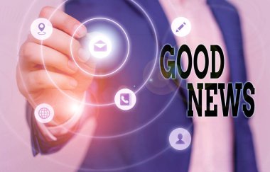 Text sign showing Good News. Conceptual photo Someone or something positive Encouraging uplifting or desirable.