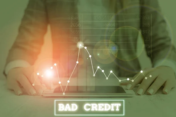 Signo de texto que muestra Bad Credit. Imposibilidad de foto conceptual de una demostración o empresa para pagar una deuda a tiempo . — Foto de Stock
