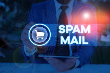 Kelime yazma metni spam postası. Uygunsuz reklamlar için internet üzerinden gönderilen iş konsepti.