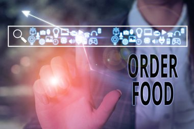 Yemek siparişini gösteren kavramsal el yazısı. İş fotoğrafı, restoranda tercih edilen yemekleri talep etme sürecine ait..