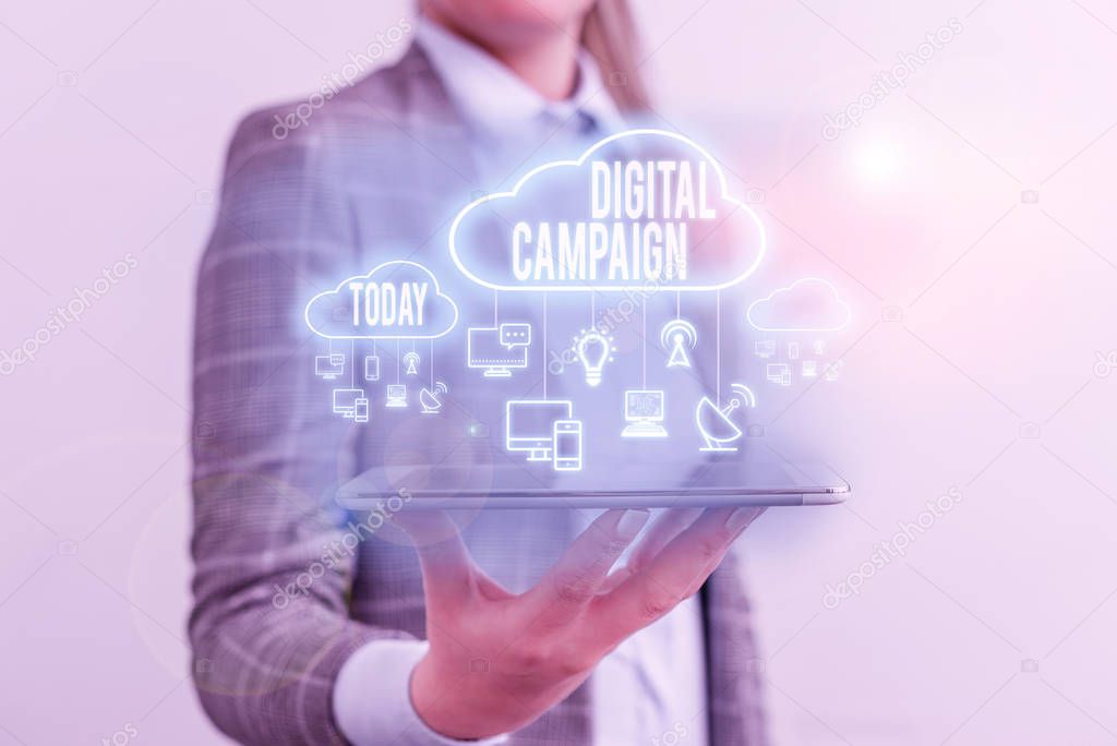Conceptual hand writing showing Digital Campaign. Business photo showcasing effort put forward by a company to drive engagement.