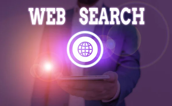 Sinal de texto mostrando Web Search. Sistema de software de fotografia conceitual projetado para procurar informações na web . — Fotografia de Stock