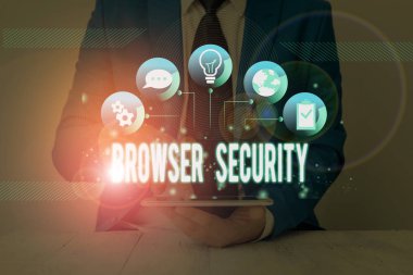El yazısı metin tarayıcı güvenliği. Ağ verilerini korumak için web tarayıcılarına güvenlik kavramı.