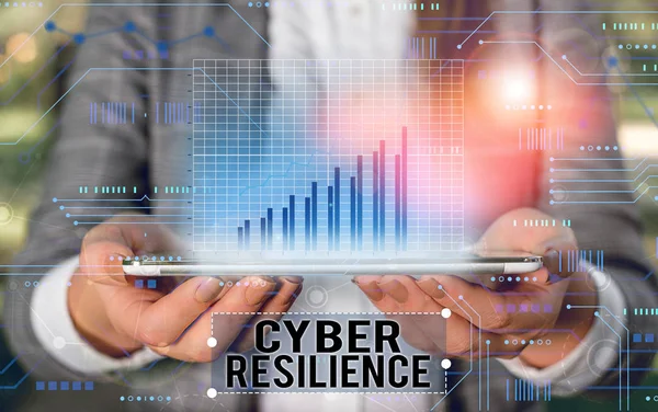 Manuscrito texto escrevendo Cyber Resilience. Conceito que significa medida de quão bem uma empresa pode analisar um ataque cibernético . — Fotografia de Stock
