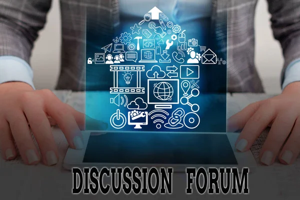 Scrittura concettuale a mano che mostra Forum di discussione. Sezione di testo di foto aziendali di un sito web utilizzato per la discussione pubblica . — Foto Stock