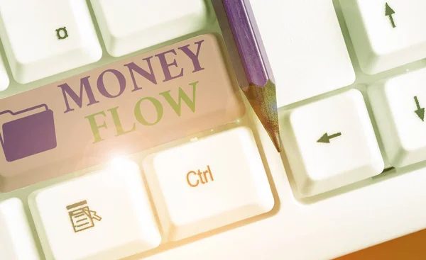 Texto de escritura de palabras Money Flow. Concepto de negocio para el aumento o disminución en la cantidad de dinero de una empresa . — Foto de Stock
