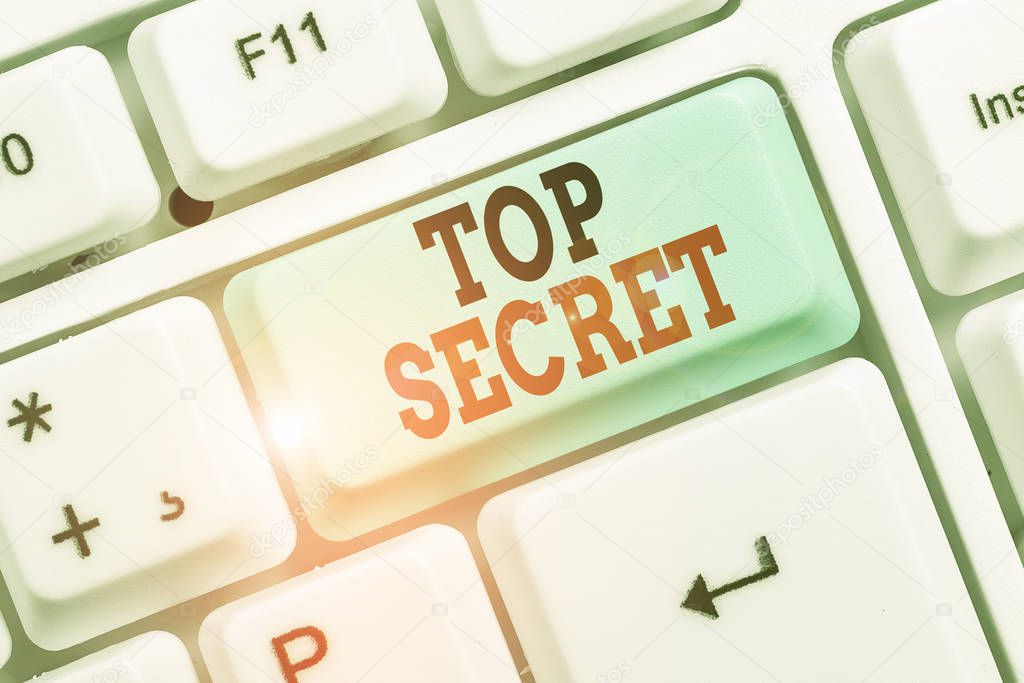 Word writing text Top Secret. Business concept for protected by a high degree of secrecy Highly confidential.