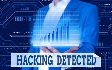 Hacking 'in tespit edildiğini gösteren kavramsal el yazısı. İş fotoğrafı gösterimi verilerin varlığını veya yetkisiz erişimini tanımlar.