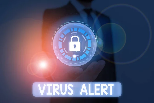 Texto de escritura de palabras Virus Alert. Concepto de negocio para la advertencia de mensajes de una amenaza inexistente de virus informáticos . — Foto de Stock