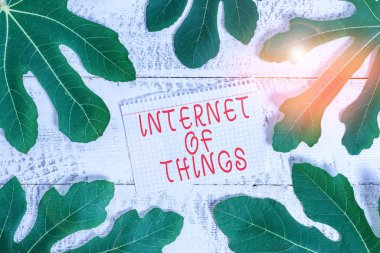 İnternet 'ten mesaj yazıyorum. Aygıtların İnternet 'e bağlanması için iş konsepti Alınan Verileri Göndermek için Çevredeki not kağıtlarını arka plan olarak klasik bir ahşap masa üzerinde bırakırlar.