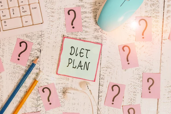 Λέξη που γράφει το σχέδιο διατροφής. Επιχειρηματική ιδέα για λεπτομερή πρόταση για να γίνει ή να επιτευχθεί μια ειδεχθής διατροφική συνήθεια. — Φωτογραφία Αρχείου