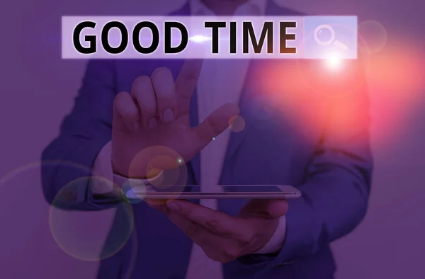 Scrittura concettuale a mano che mostra Good Time. Foto d'affari in mostra il momento giusto per fare qualcosa o per qualcosa che accada . — Foto Stock