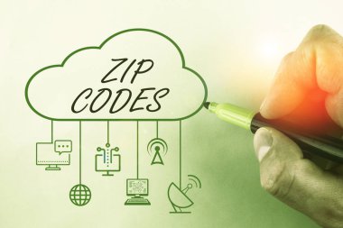 Zip kodlarını gösteren kavramsal el yazısı. Posta adreslerine posta sıralamasına yardımcı olmak için iş fotoğrafı gösterme numaraları eklendi.