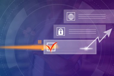 Modern teknoloji akıllı aygıtında ağ sisteminin fotoğrafı. Şematik ağ haberleşme bilgisinin resimli resim simgesi