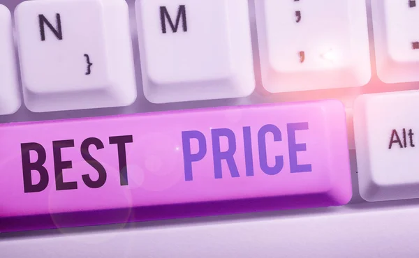 Tekstbord met de beste prijs. Conceptuele foto de laagste of grote prijs die een koper kan kopen iets voor. — Stockfoto