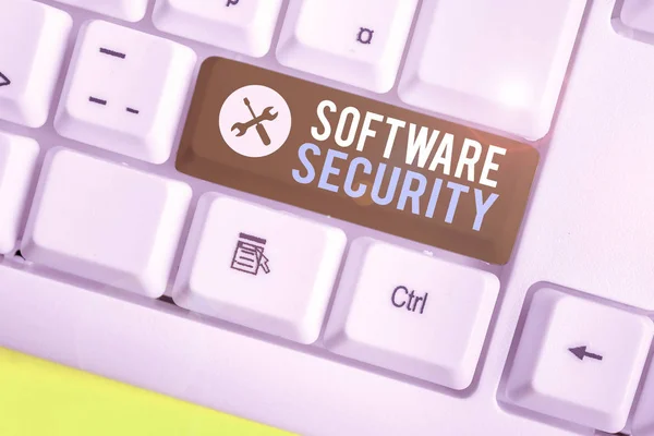 Writing note showing Software Security. Business photo showcasing implemented to protect software against malicious attack. — 图库照片