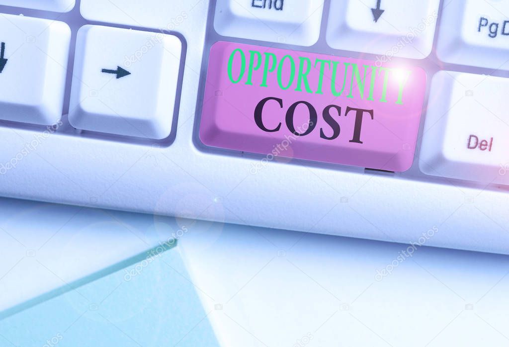 Word writing text Opportunity Cost. Business concept for the price of the next best thing you could have done.