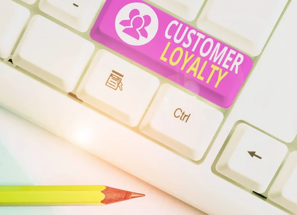 Word writing text Customer Loyalty. Business concept for customers are devoted to a company s is products or services.