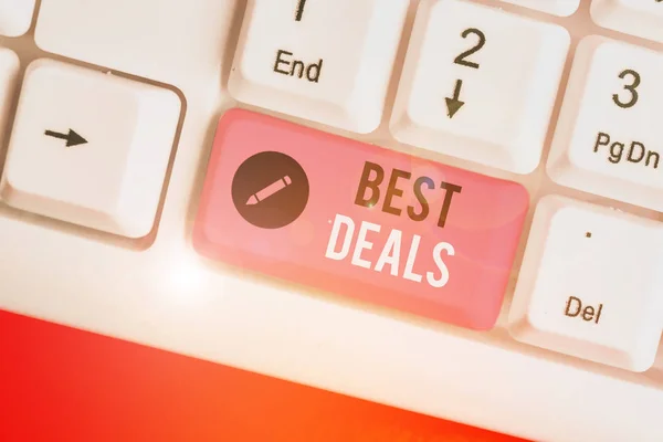 Conceptual hand writing showing Best Deals. Business photo text very successful transaction or business agreement or a bargain. — Stock Photo, Image