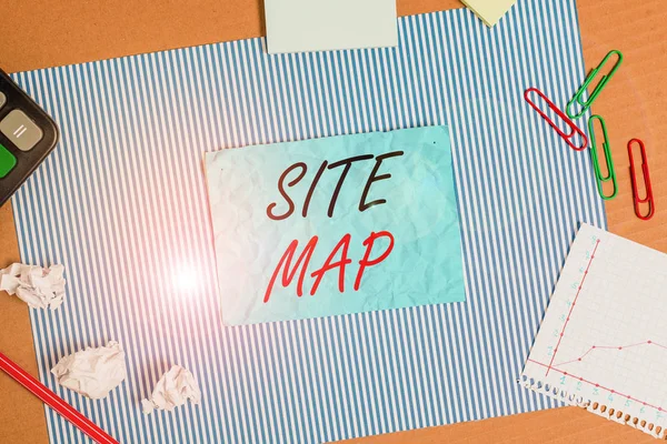 Texto manuscrito Mapa del sitio. Concepto significado diseñado para ayudar tanto a los usuarios como a los motores de búsqueda a navegar por el sitio . —  Fotos de Stock