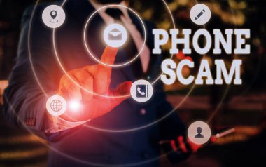 Telefon Dolandırıcılığı'nı gösteren not yazma. Ürün veya hizmet Telesales tanıtmak için istenmeyen aramalar alma Gösteren İş fotoğraf.