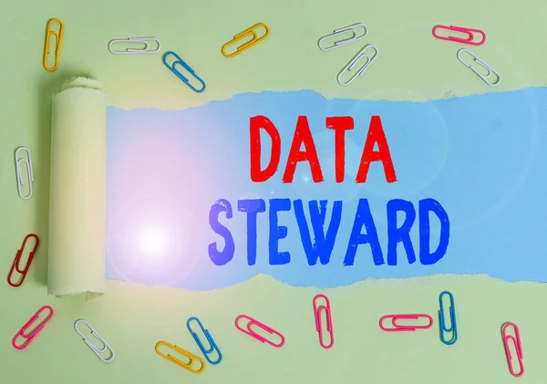 Text sign showing Data Steward. Conceptual photo responsible for utilizing an organization s is data governance.