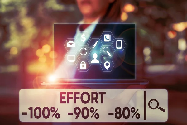 Text sign showing Effort 100 Percent 90 Percent 80 Percent. Conceptual photo Level of determination discipline motivation.
