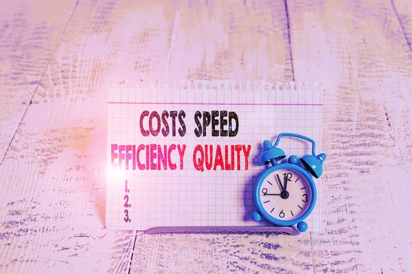 Escritura manual conceptual que muestra la calidad de la eficiencia de la velocidad de costos. Texto de la foto del negocio Eficiente operación entradas salidas equilibrio . — Foto de Stock