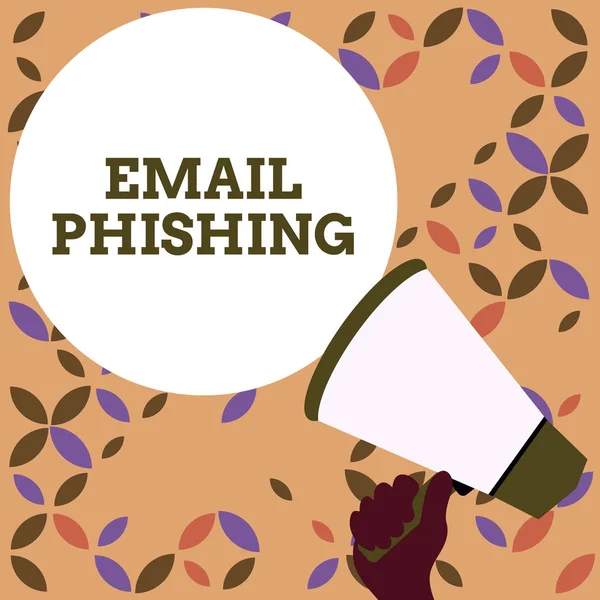 Texto de escritura de palabras Email Phishing. Concepto de negocio para correos electrónicos que pueden enlazar a sitios web que distribuyen malware Hand Holding Loudhailer Anuncio de globo de texto de discurso redondo vacío Nuevo . — Foto de Stock