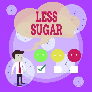 Daha Az Şeker'i gösteren bir not yazıyorum. Beyaz Anket Anket Seçimi Memnuniyeti Yeşil Kene yemek herhangi bir yiyecek veya içecek tatlılık Düşük hacimli vitrine.