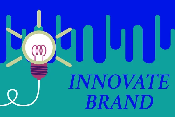 Текст почерка Innovate Brand. Концепция, означающая значительные инновации продуктов, услуг и более Большая идея лампочки. Успешная поворотная идея изобретения инновации. Мбаппе . — стоковое фото