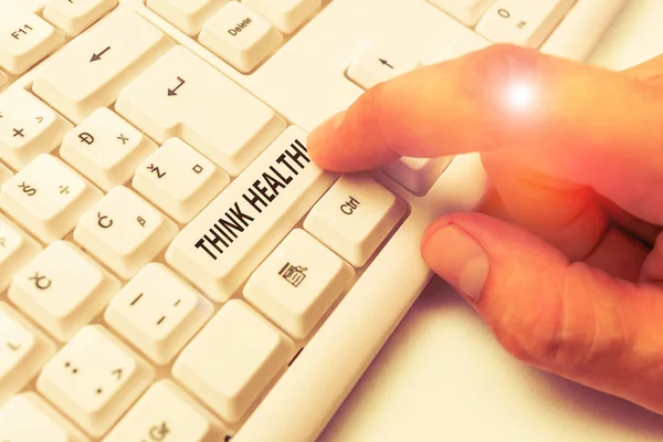 Text sign showing Think Health. Conceptual photo state of complete physical mental and social well being White pc keyboard with empty note paper above white background key copy space. — Stock Photo, Image