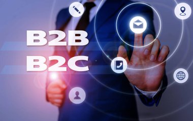 Kelime yazma metni B2b B2c. Outlook hesaplarını gösteren diğer hesaplara e-posta göndermek için iki tür için iş kavramı.