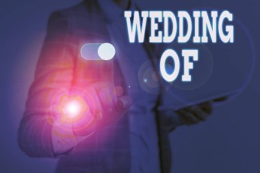 Wedding Of'u gösteren bir not yazıyorum. İş fotoğraf vitrin bu analiz ve woanalysis şimdi evli çift olarak sonsuza kadar Kadın akıllı cihaz kullanarak sunum sunan resmi iş elbisesi giymek.