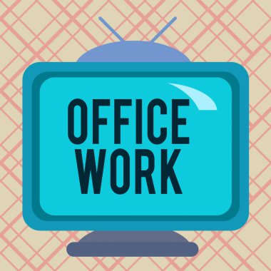 El yazısı, ofis işi. Kavram, bir organizasyon Meydanı dikdörtgeni için herhangi bir resmi veya idari iş anlamına gelir. Eski renkli boyalı televizyon resmi ahşap tasarımı.