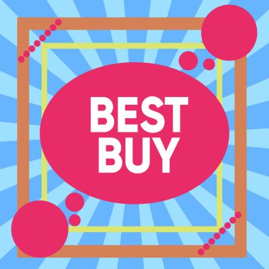 Writing note showing Best Buy. Business photo showcasing most advantageous combination of cost and quality of a product Asymmetrical format pattern object outline multicolor design.