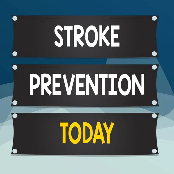 Writing note showing Stroke Prevention. Business photo showcasing identified demonstratingal risk factors and change lifestyle Wooden panel attached nail on colorful background plank wood. — Stockfoto