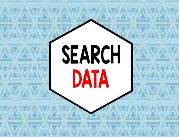 Text sign showing Search Data. Conceptual photo efficient retrieval of specific items from a set of items Seamless Pattern of Alternating Straight and Upside Blue Triangles in Line. — Stock Photo, Image