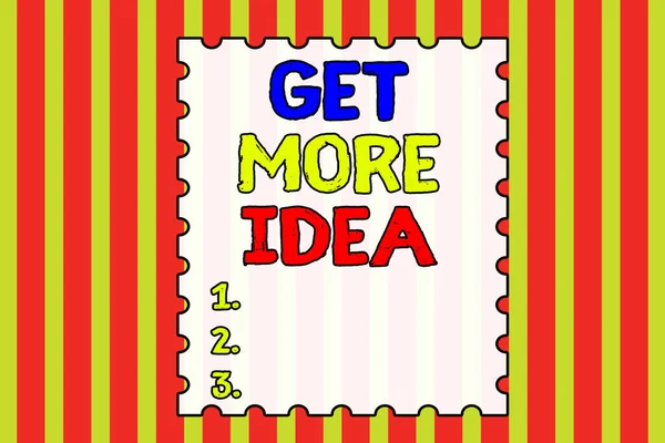 Scrittura a mano concettuale che mostra Get More Idea. Business photo showcase Random Input Mind Map Picture Mock up Surveys Visualizzazione Sfondo astratto multicolore intreccio motivo a strisce . — Foto Stock