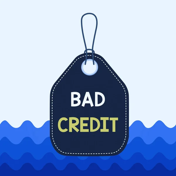 Text sign showing Bad Credit. Conceptual photo inability of a demonstrating or company to repay a debt on time Empty tag blank space colorful background label rectangle attached string. — Stock Photo, Image