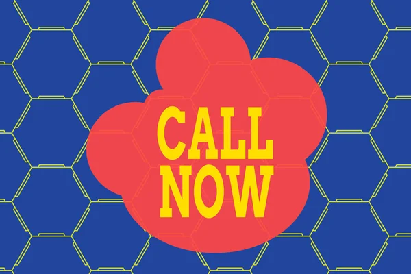 Word writing text Call Now. Business concept for To immediately contact a demonstrating using telecom devices with accuracy Hexagonal figures design. Modern geometric background honeycombed pattern.