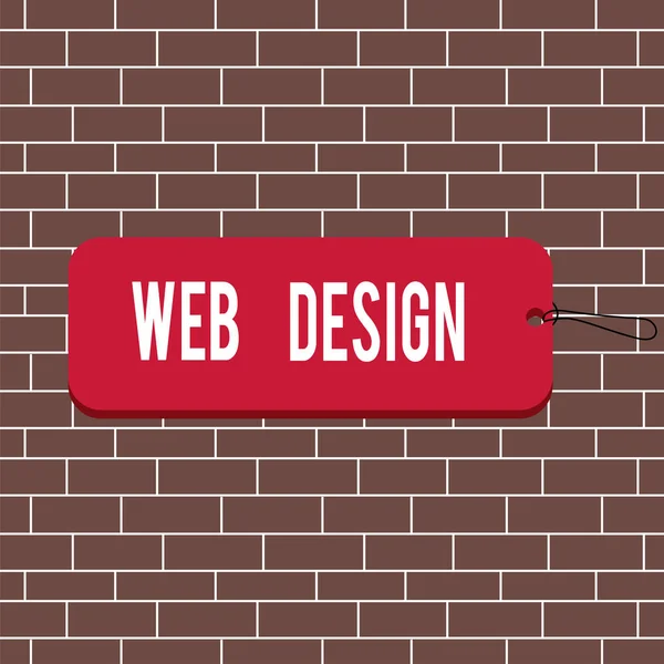 Text sign showing Web Design. Conceptual photo Website development Designing and process of creating websites Label tag badge rectangle shaped empty space string colorful background.